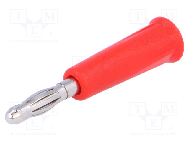 Plug; 4mm banana; 24A; 30VAC; 60VDC; red; non-insulated; on cable