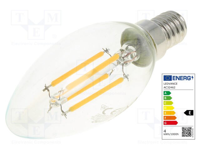 LED lamp; warm white; E14; 230VAC; 470lm; 4W; 2700K; CRImin: 80