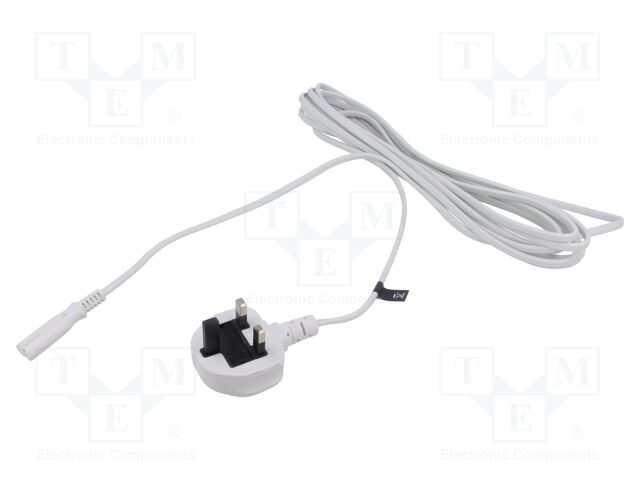 Cable; 2x0.75mm2; BS 1363 (G) plug,IEC C7 female; PVC; 5m; white