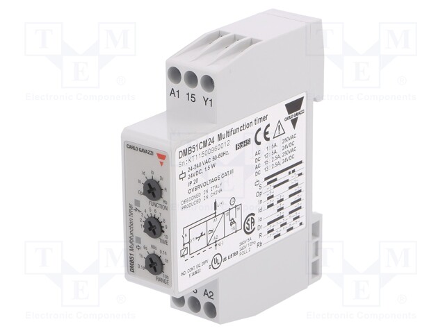 Timer; 0,1s÷100h; SPDT; 24VDC/5A,250VAC/5A; 24÷240VAC; 24VDC; DIN