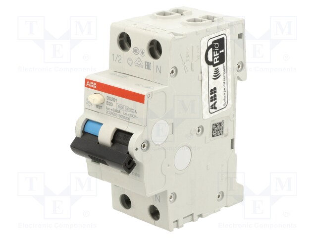 RCBO breaker; Inom: 20A; Ires: 30mA; Poles: 1+N; 230VAC; DIN; IP20