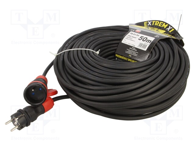 Extension lead; Sockets: 1; rubber; black; 3x2,5mm2; 50m; 16A