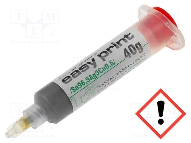 Paste; Sn96,5Ag3Cu0,5; lead free; syringe; 25÷45um; 40g; 217°C; 15%