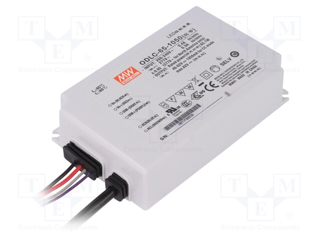 Power supply: switched-mode; LED; 65W; 46÷62VDC; 1050mA; IP67; 430g