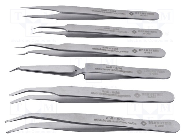 Kit: tweezers; Pcs: 6; for precision works