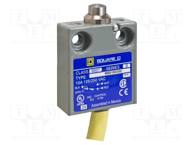 Limit Switch, Top Plunger, SPDT, 6 A, 120 V, 80 ozf, 9007 Series