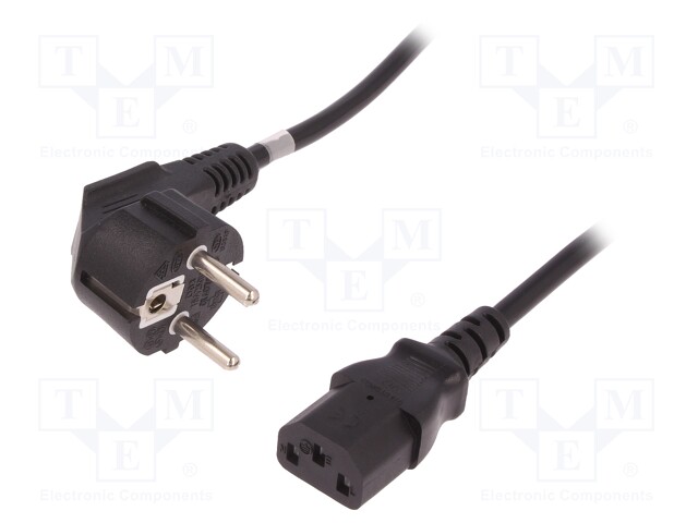 Cable; CEE 7/7 (E/F) plug angled,IEC C13 female; 1.4m; black