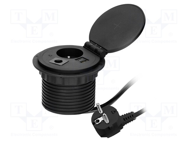 Plug socket strip: furniture; IP20; 3680W; black; Cutout: Ø80mm