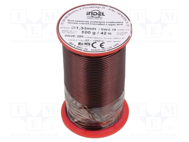 Coil wire; double coated enamelled; 1.3mm; 500g; -65÷200°C