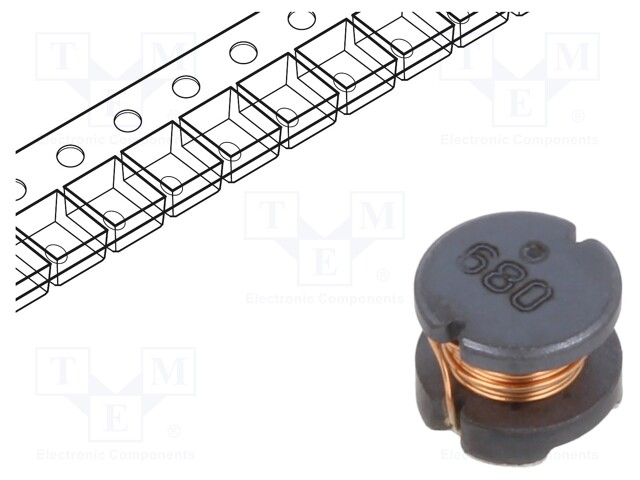 Power Inductor (SMD), 68 µH, 620 mA, Unshielded, 840 mA, SDR0604 Series, 5.8mm x 5.8mm x 4.8mm