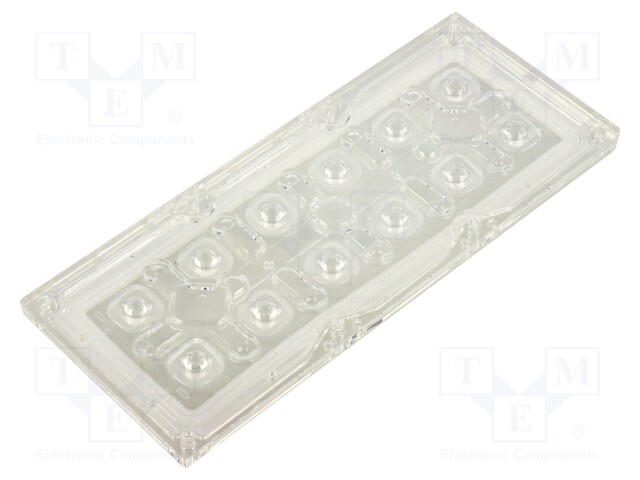 LED lens; rectangular; Mat: PMMA plexiglass; Mounting: screw