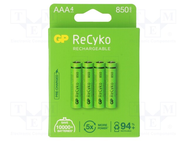 Re-battery: Ni-MH; AAA,R3; 1.2V; 850mAh; ReCyko; blister; Ready2Use