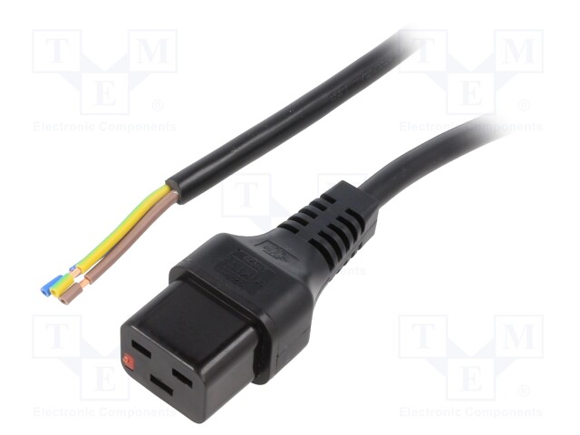 Cable; IEC C19 female,wires; 2m; with IEC LOCK locking; black