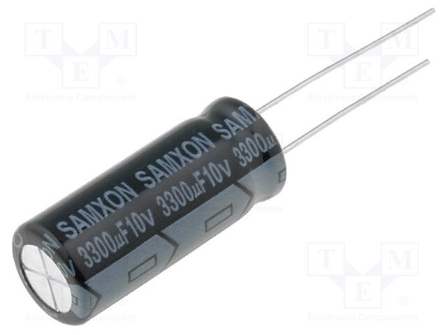 Capacitor: electrolytic; THT; 3300uF; 10VDC; Ø10x25mm; Pitch: 5mm