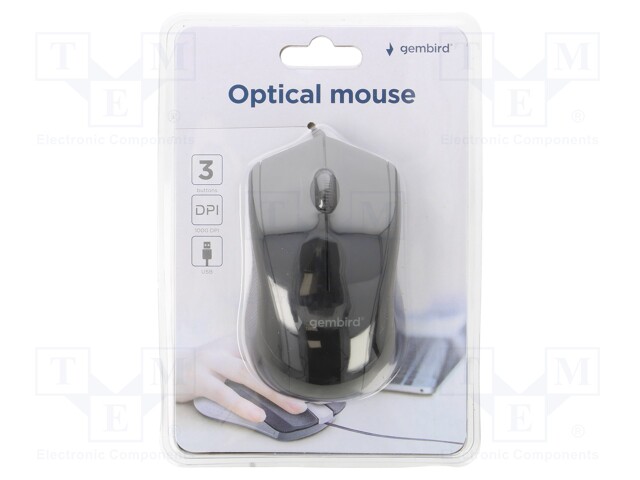 Optical mouse; black; USB A; wired; No.of butt: 3; 1.35m