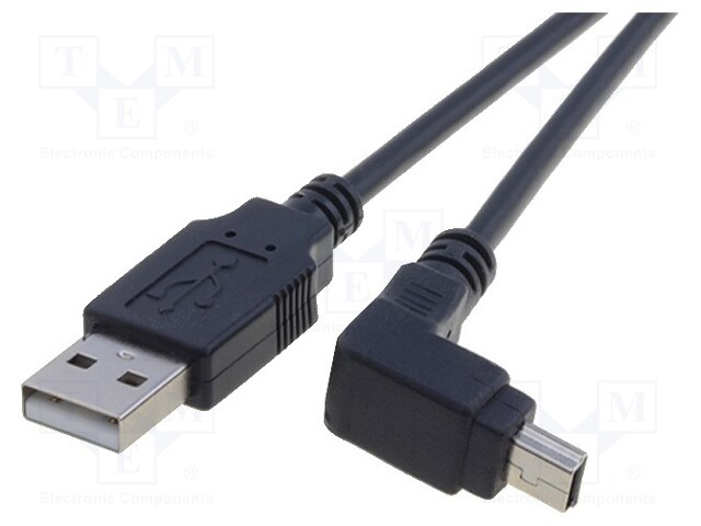 Cable; USB 2.0; USB A plug,USB B mini plug angle; 1.8m; black