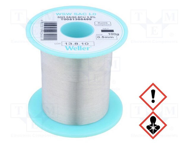 Soldering wire; Sn96,5Ag3,0Cu0,5; 0.5mm; 100g; lead free; 3.5%