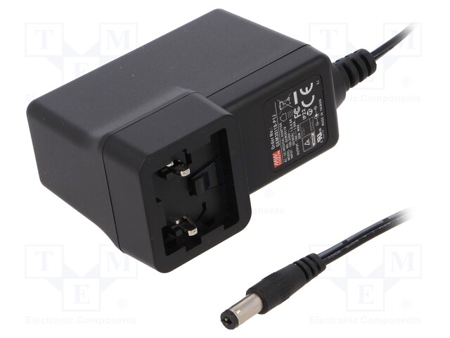 Power supply: switched-mode; 18VDC; 1.66A; Out: 5,5/2,1; 30W; 88%