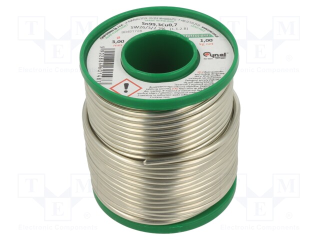 Soldering wire; Sn99,3Cu0,7; 3mm; 1000g; lead free; Package: reel