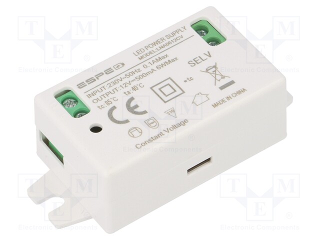 Power supply: switched-mode; LED; 6W; 12VDC; 500mA; 220÷240VAC