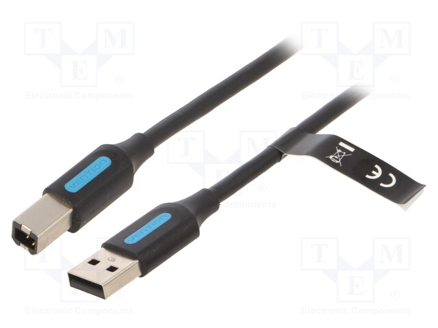 Cable; USB 2.0; USB A plug,USB B plug; nickel plated; 5m; black