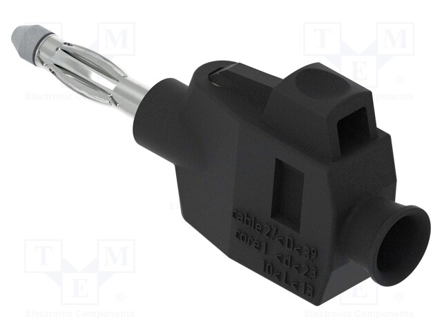 Plug; 4mm banana; 36A; 30VAC; 60VDC; black; non-insulated; on cable