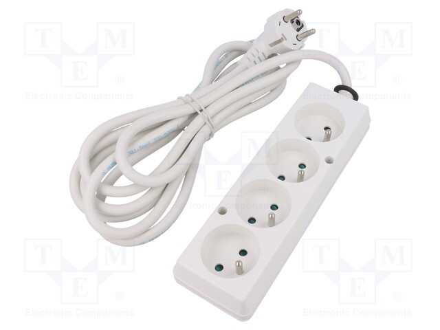 Extension lead; Sockets: 4; white; 3x1,5mm2; 3m; 16A