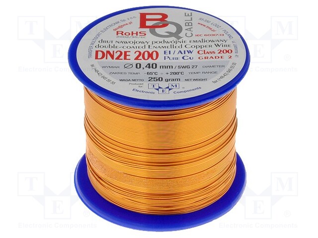 Coil wire; double coated enamelled; 0.4mm; 0,25kg; -65÷200°C