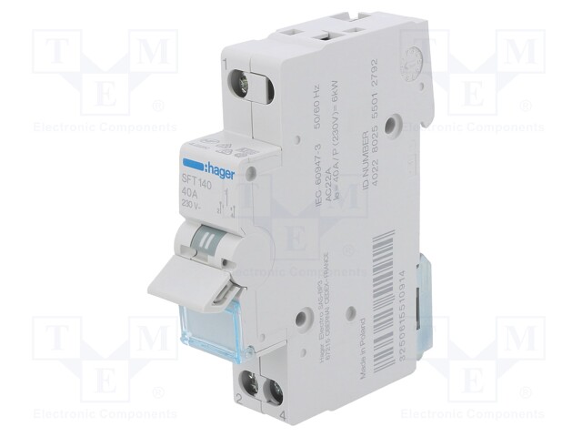 Module: toggle switch; Poles: 1; 230VAC; 40A; IP20; DIN; Stabl.pos: 3