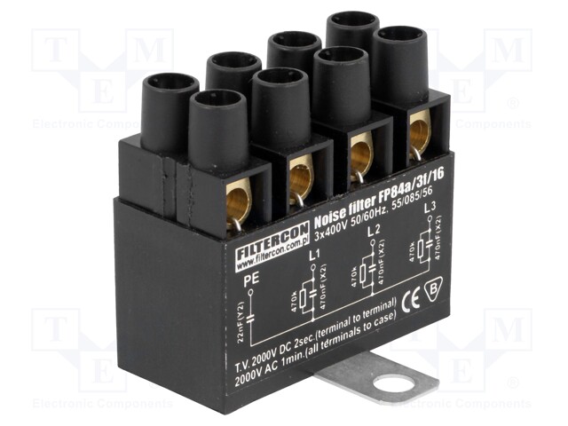 Filter: RC; three-phase; Cx: 470nF; Cy: 22nF; Leads: terminal block