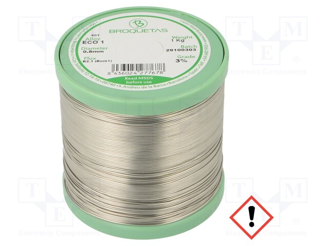 Soldering wire; Sn99,3Cu0,7; 0.8mm; 1kg; lead free; Package: reel