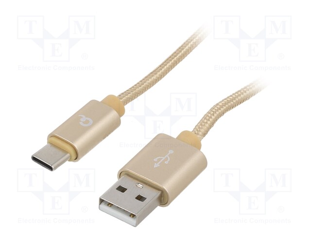 Cable; USB 2.0; USB A plug,USB C plug; gold-plated; 1.8m; golden