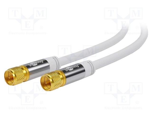 Cable; 75Ω; 1m; coaxial 9.5mm plug,both sides; white