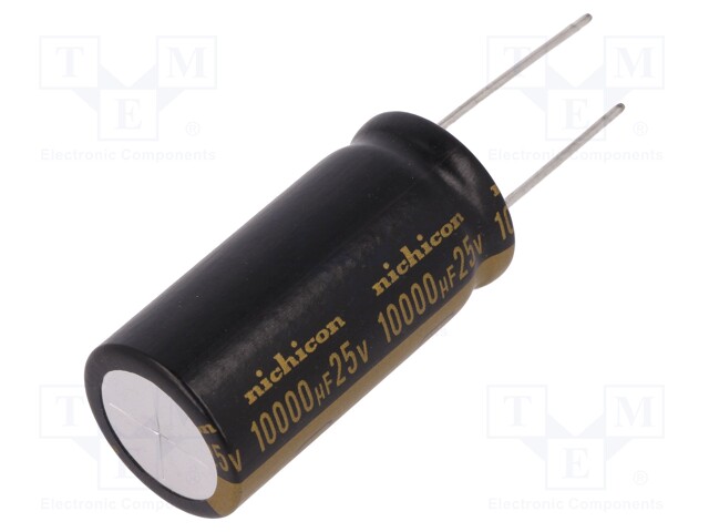 Capacitor: electrolytic; THT; 10000uF; 25VDC; Ø20x40mm; Pitch: 10mm