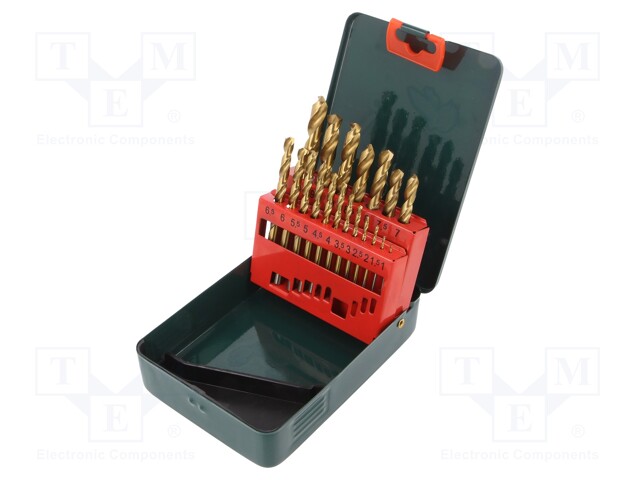 Tool accessories: drill set; Pcs: 19; Mat: HSS-TIN; 900N/mm2