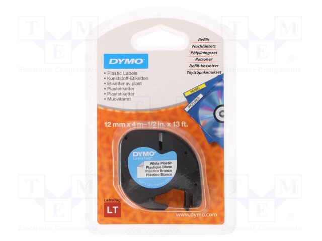 Tape; Width: 12mm; Colour: white; L: 4m; Works with: DYMO.LT100H