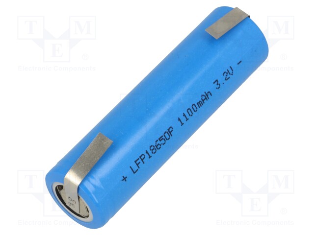 Re-battery: Li-FePO4; MR18650; 3.2V; 1.1Ah; Leads: soldering lugs