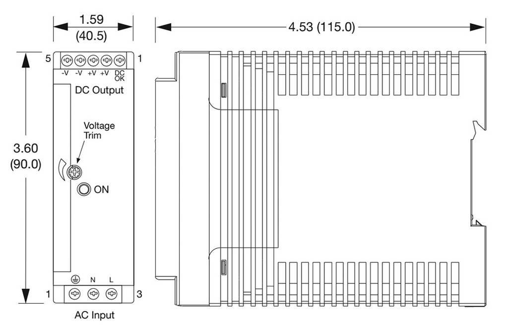 AC/DC DIN Rail Power Supply (PSU), ITE, 1 Output, 30 W, 48 VDC, 625 mA