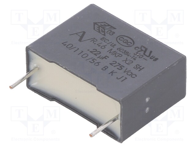 Capacitor: polypropylene; X2; 220nF; 15mm; ±20%; 18x7.5x13.5mm