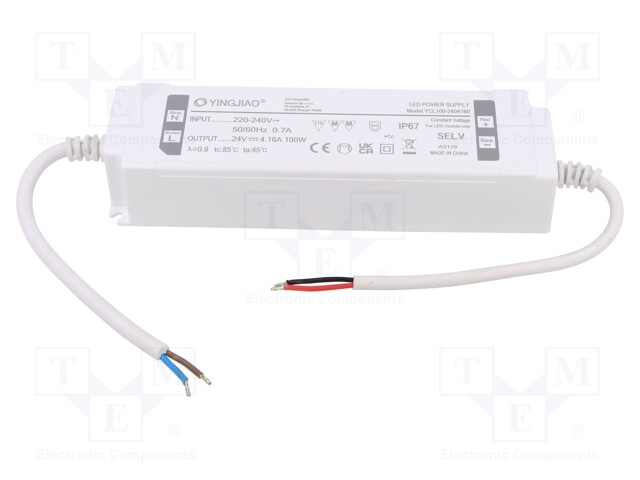 Power supply: switched-mode; LED; 100W; 24VDC; 4.16A; 220÷240VAC