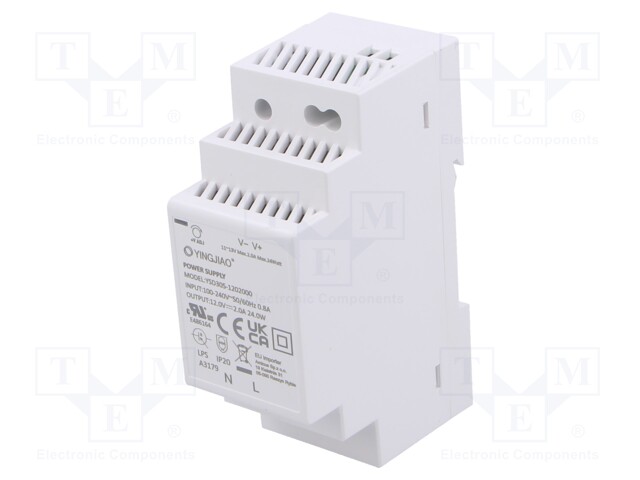 Power supply: switched-mode; for DIN rail; 24W; 12VDC; 2A; OUT: 1