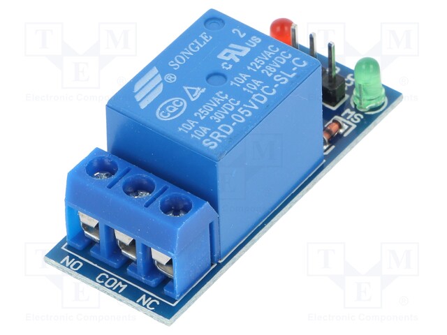 Module: relay; Channels: 1; 5VDC; max.250VAC; 10A; 54x18x16mm