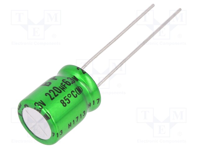 Capacitor: electrolytic; bipolar; THT; 220uF; 6.3V; Ø10x12.5mm