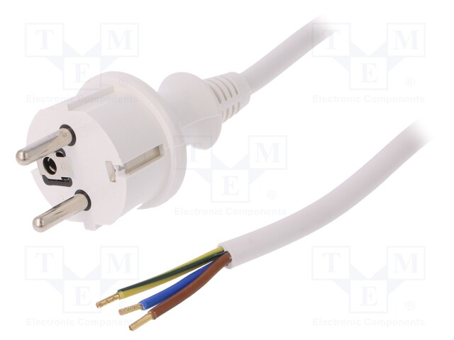 Cable; SCHUKO plug,CEE 7/7 (E/F) plug,wires; 5m; white; PVC; 16A