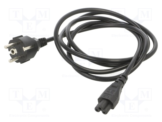 Cable; CEE 7/7 (E/F) plug,IEC C5 female; PVC; 1.8m; black; 2.5A