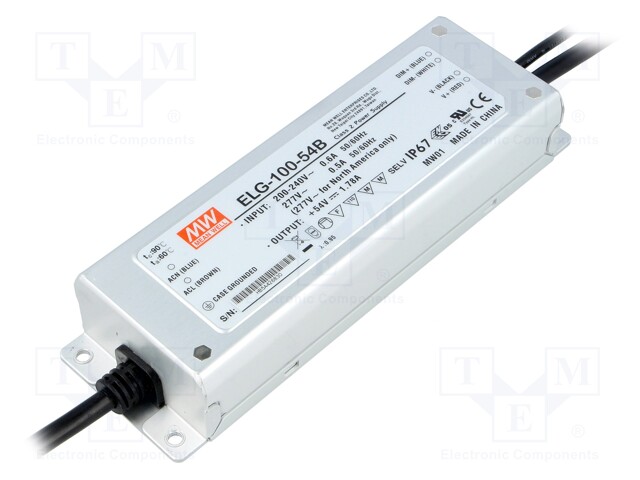 Power supply: switched-mode; LED; 96.12W; 54VDC; 1.78A; 180÷295VAC