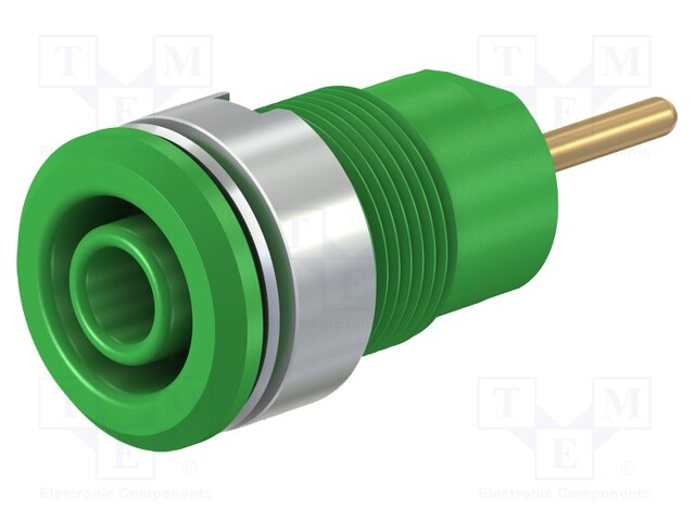 Socket; 4mm banana; 24A; 1kV; Cutout: Ø12.2mm; green; gold-plated