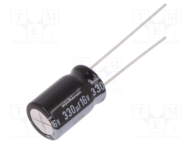 Capacitor: electrolytic; THT; 330uF; 16VDC; Ø10x16mm; Pitch: 5mm