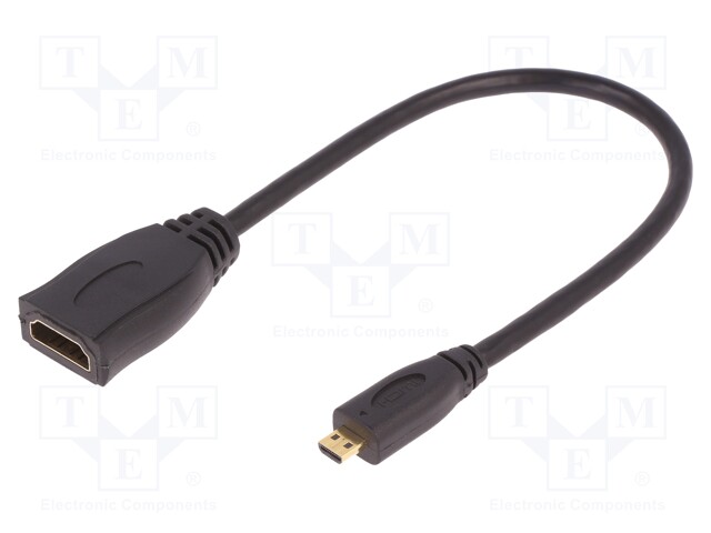 Cable; HDMI 1.4; HDMI socket,HDMI micro plug; 200mm; black