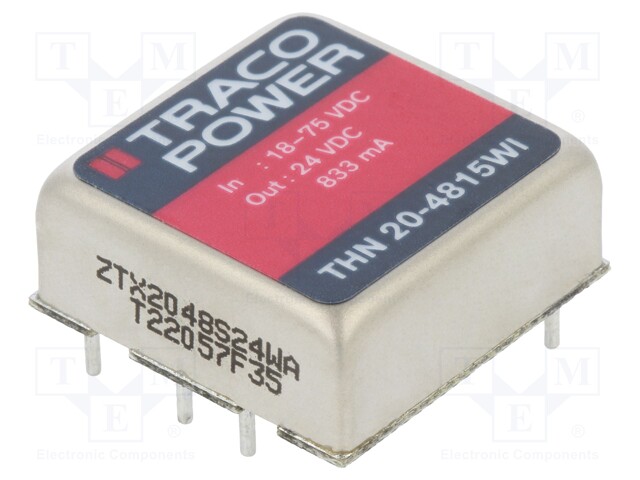 Converter: DC/DC; 20W; Uin: 18÷75V; 24VDC; Iout: 833mA; 1"x1"; 15g